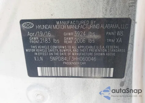 2017 Hyundai Elantra Se z USA, uszkodzony, nr VIN 5NPD84LF3HH060046